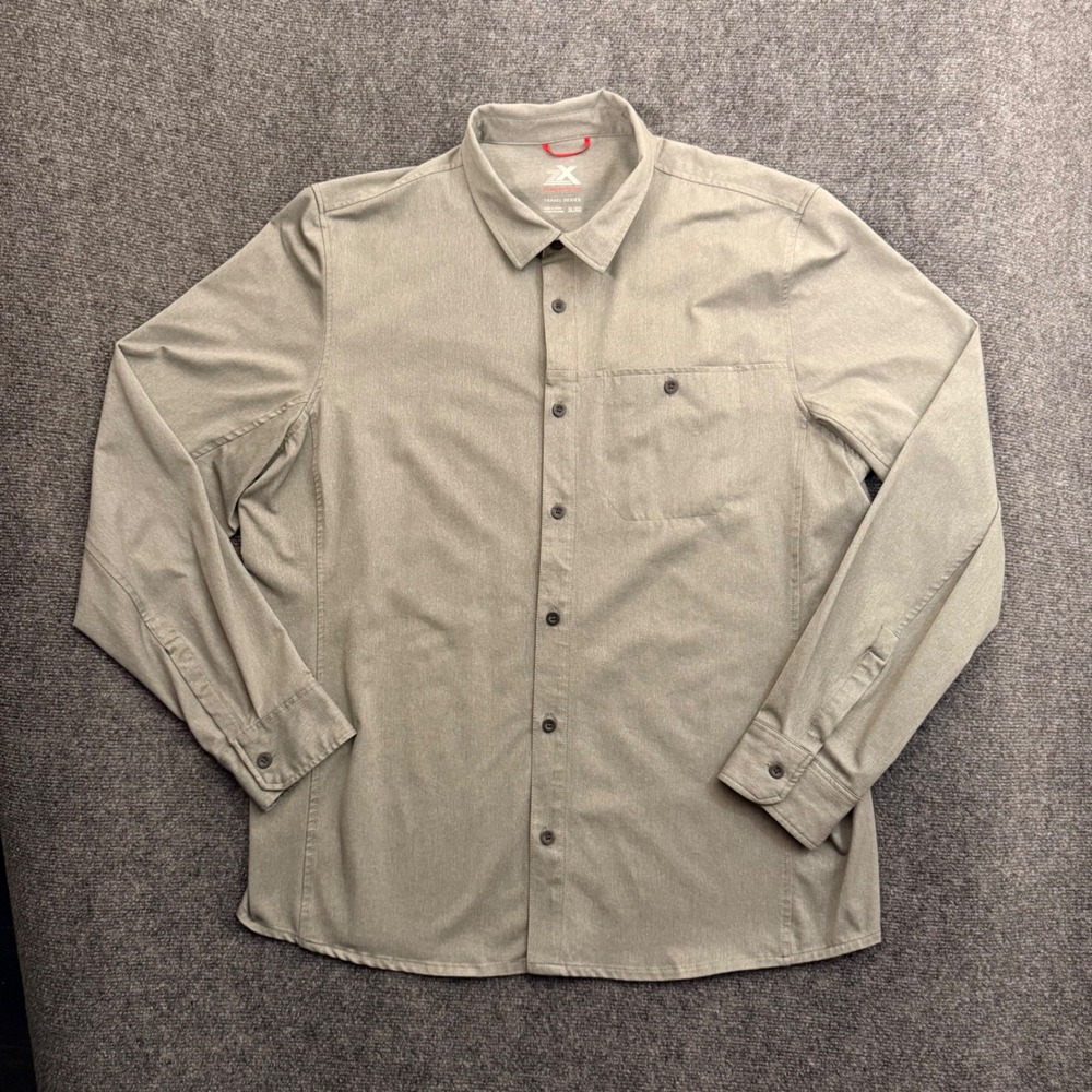 ZeroXposur Travel Series Mens XL Long Sleeve Button Down Shirt Sage Green